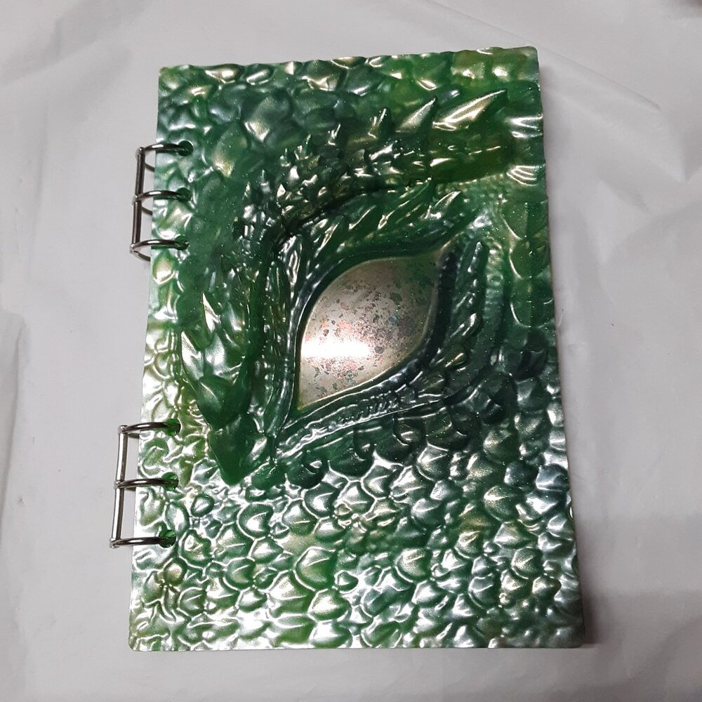 Dragon Eye 3D Handcrafted Journal Notebook Green Gold Marble Swirl Resin & Epoxy